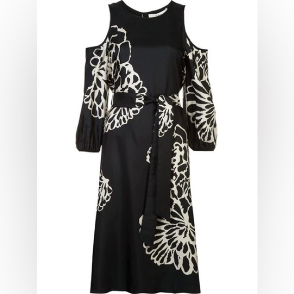 Tibi Orla Bloom Cold-shoulder Silk Midi Dress - Picture 1 of 14